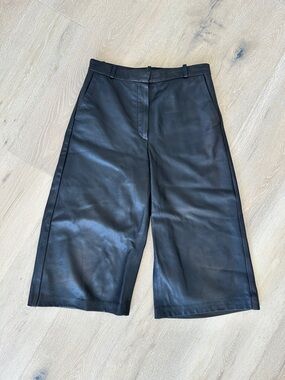 & Other Stories Black Leather Culotte Shorts
